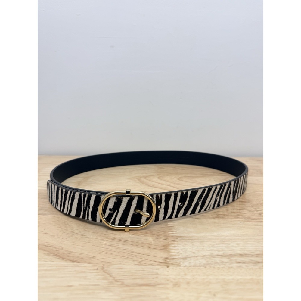 Hallie Zebra Stripe Genuine Calf Hair Leather Belt Small Gold Buckle #52 - Picture 2 of 8